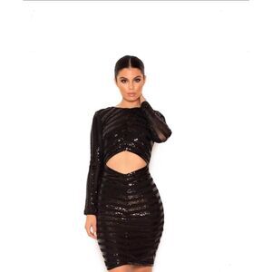 House of CB Women's Mini Sequined Suna Black Dress Size S